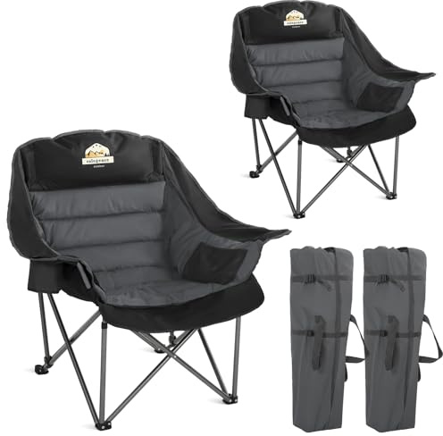 Colegence Oversized Camping Chairs Set of 2, Padded Camping Chair Heavy Duty Lawn Chairs for Adults, XL Foldable Camp Chair for Outdoor Sports, Baseball, Wide Seat Support 450LBS - Black and Grey