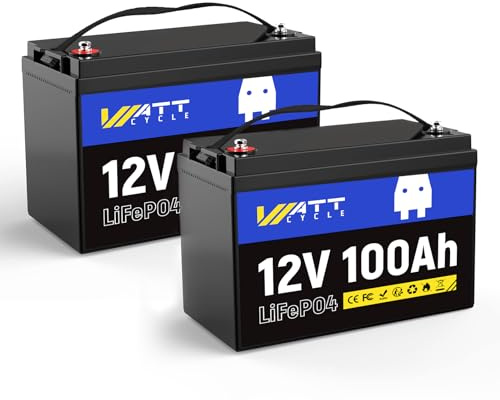 WattCycle 2 Pack 12V 100Ah LiFePO4 Lithium Batterie, wiederaufladbare Batterie mit bis zu 15000 Zyklen, 1.28kWh und höherer Energiedichte, perfekt für Trolling Motoren, Boot, Marine, Solar
