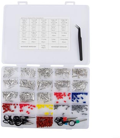 UTTASU 500-teiliges Steckerverbinder-Set Elektrische Anschlussklemmen Terminal Pin 1/1,5/1,8/2,2/2,8/3,5 Mm Für Auto Reparatur Zinn-Kupfer Mit Demontage-Kit
