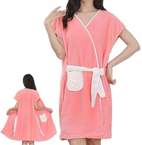 JYJLLM Asciugamano da bagno indossabile da donna con tasche, accappatoio assorbente per vasca da bagno spa, sauna, gonna da bagno adatta per casa, nuoto, spiaggia, asciugamani da bagno, rosa, L