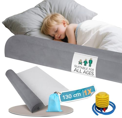 Strixorn Aufblasbarer Rausfallschutz Bett Reise 130cm, Tragbar, Blitzschnell Aufblasen, Rutschschutz, Bettumrandung für Kinderbetten & Elternbetten, Kinderbettgitter für Kinder 6 Monaten bis 5 Jahren
