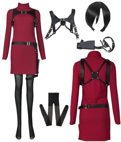TYRHDJZQ Anime röd långärmad klänning damkostym outfit halloween (USA) (L))