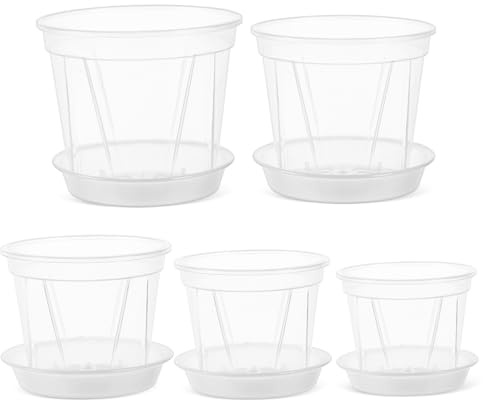HEMOTON Lot de 5 Pots Plastique Transparent Soucoupe, Pots à Orchidées Robustes et Ventilés Trous D'aération pour Améliorer Le Flux d'air des Plantes Fraises