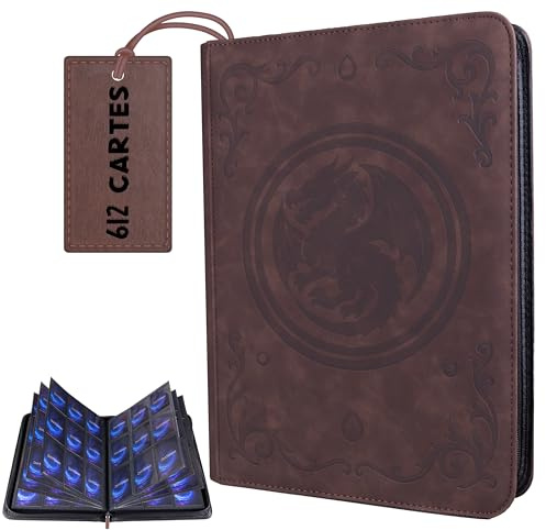 DIATOKHI Classeur cartes à collectionner 612 Pochettes – Album Rangement Sans Anneaux en Cuir PU– Porte cartes compatible Pokémon, TCG, MTG, Sport – Idéal pour Collectionner et Jouer