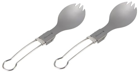 BESTYASH 2pcs Folding Titanium Sporks Camping Cutlery Set Lightweight Compact Outdoor Tableware for Hiking and Camping with Fine Texture Stainless Steel Utensils