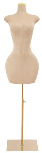 C-Juzarl Schaufensterpuppe Weibliche Kleiderform Mannequin-Torso, verstellbare Höhe 150-210 cm Ständer, Schneiderpuppe für Kleidung, Kleid, Display (Hellgold, M)