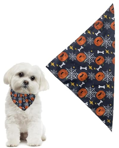 JUKOTA 1 Stück Halloween Halstuch Hund,Einstellbare Dreieck Hundehalstuch mit Kürbis-Spinnennetzmuster, Hundekostüm Halloween für kleine mittlere große Hunde(schwarz)