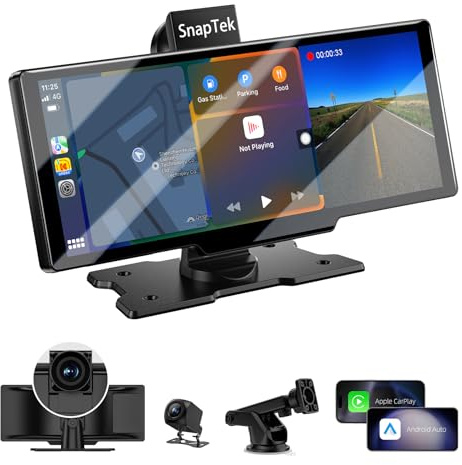 10,26 Zoll Carplay Display & Android Auto Display mit 4K Dashcam, 1080P Rückfahrkamera, IPS Touchscreen, OTA-Updates, GPS-Navigation, BT/FM/AUX/Mirror Link,Voice Control/Karte 64 G TF