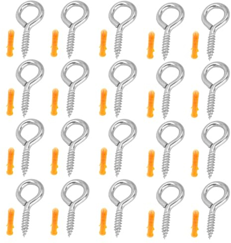 20PCS 304 Screw-in Hooks in Stainless Steel, 40mm Eyelet Screws with Vine Eyes Design, Durable Hook and Eye Set for Hanging Plants, Utensils, Washing Lines, Ceiling, Indoor and Outdoor Use