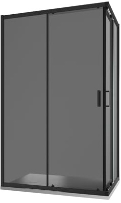 Box Doccia Angolare Due Ante Scorrevoli Cristallo Temperato 6mm Profili Squadrati Nero Opaco Altezza 185 cm - Tonga (Vetro Fumè, 80x120)