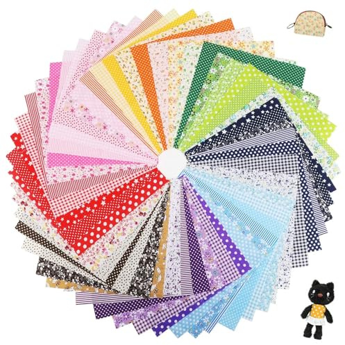 50 Stück Stoffe zum Nähen, Baumwollstoff Paket Patchwork Stoffe Stücke Paket Baumwolltuch Stoffpaket Stoffes Set, Bunt Muster Baumwollstoff für Kleidung Vorhänge Bettwäsche DIY Basteln (25cm)
