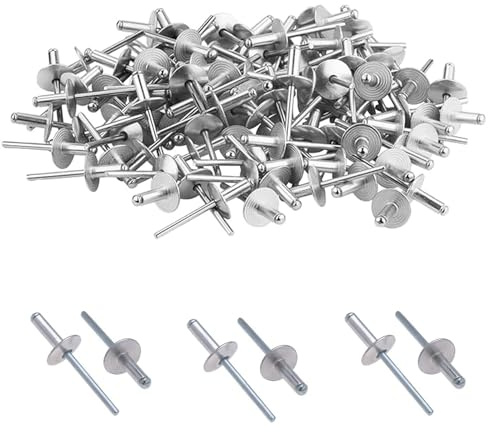 50 Piezas Remaches Resistentes a la Corrosión, Remaches Ciegos de Aluminio con Brida Grande de 4,8 MMx 12 MM, Remache Ciegos de Aluminio, para Aplicaciones en Interiores y Exteriores (Plata, M4.8*12)