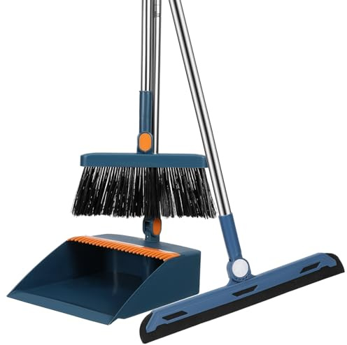FIXOSHEE Escoba Plegable con Recogedor Giratorio Compacto y Resistente para Limpieza Doméstica
