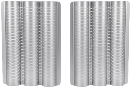 Luocute Teglie per Pane Francese Perforate da 2 Pezzi, Teglie Antiaderenti da 3 Pagnotte in Acciaio Inossidabile con Distribuzione Uniforme del Calore per Crosta Croccante della