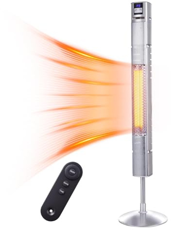 Electric Patio Heater Tower Outdoor, Tower Space Heater Portable, 3s Rapid Heating, 1500W Infrared Heater with Remote Control, 3 Heating Levels, IP65 Waterproof, 8H Timer for Indoor & Outdoor Use