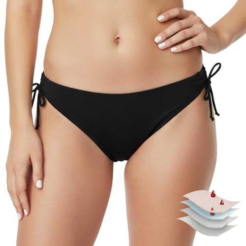 LEHEEYWT Period Swimwear for Women, Four-Layer Protection Black Underwear Bikini Bottoms for Swimming, High Absorbency Leakproof Period Pants for Women Girls