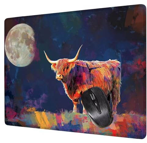 Luna Alfombrilla Raton Gaming 400x300x3mm, Alfombrilla Escritorio Vaca Mouse Pad con Base Goma Antideslizante, con Bordes cosidos, Superficie Impermeable, para Oficina PC Portátil Tapete Rato H0-522
