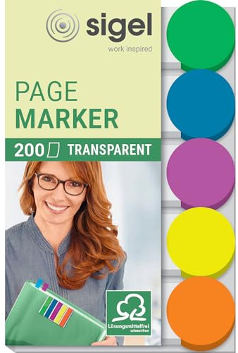 SIGEL HN301 transparente Klebepunkte / Markierungspunkte, 200 Mini-Streifen im Format 15 x 50 mm, 5 Farben