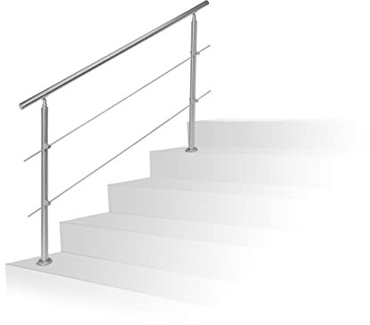 Relaxdays Rampe d'escalier en inox pour extérieur 1,5 de long 2 poteaux et 2 tringles, argenté