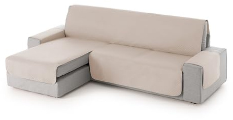Textilhome Cubre Chaise Longue Adele 240cm Acolchado Izquierdo Beige | Protector acolchado reversible con ajuste universal, fácil de colocar y lavar.