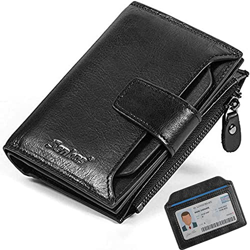 Senbos Portefeuille Vertical pour Hommes, Blocage RFID Porte Carte Homme en Cuir Vachette Première Couche avec 18 Emplacements, 2 Compartiment, Porte-Monnaie, 2 Fenêtres d'identification - Noir