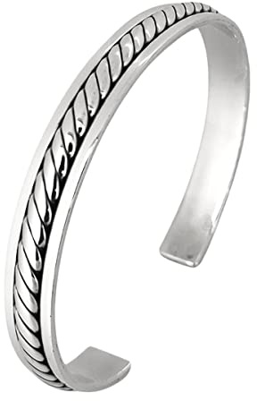 Treasure Bay Herren-Armreif aus massivem 925er-Sterlingsilber, klassischer geflochtener Silber-Armreif für Herren, Einheitsgröße, Sterling-Silber