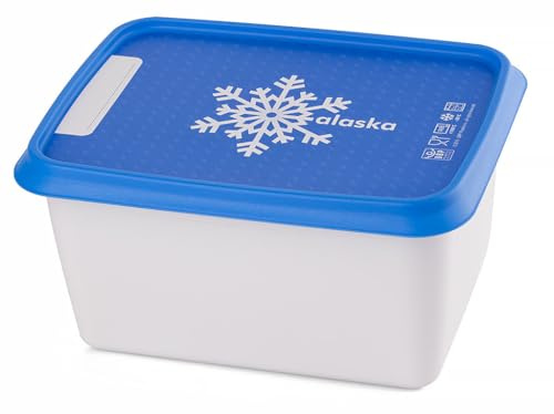 ALASKA, set de 3 Boites à congélation -30°c et conservation d'aliments et repas . Rangement pratique pour la cuisine avec un couvercle fréquemment réinscriptible, couleur Blanc/Bleu, 3 x 1000 ml.