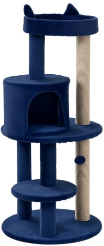 Pawhut - Árbol rascador para gatos con centro de actividad de sisal para mascotas, 48 x 48 x 104 cm, color azul