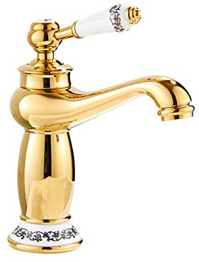 Wasserhahn Bad Waschtischarmatur, Golden Retro Messing Einloch Mischbatterie, Kaltes Und Heißes Wasser Vorhanden, Geeignet Für Badezimmer Und Waschbecken, Einhand-Waschtischbatterie, Badarmatur