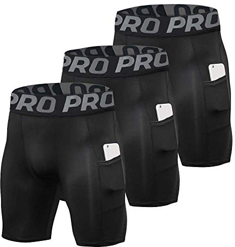 Kompressionsshorts herr 3-pack eller 1-pack sport anti-skavning underkläder baslager shorts snabbtorkande löparshorts med telefonfickor cykeltights för träning atletisk rugby kort skyddande benskinn,