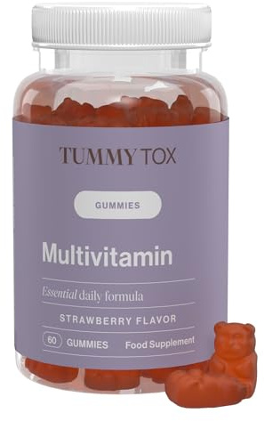 TummyTox Multivitamin Gummies. Vitamin Gummibärchen für die Gesundheit | Biotin, Folsäure, Vitamin C, E und 6 Weitere Mikronährstoffe. 60 Gummies, Natürlichem Erdbeergeschmack. Vegane, Glutenfrei.