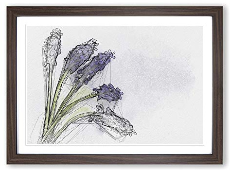 Grape Hyacinth Flower in Abstract Framed Print | A2 Walnut Framed Wall Art | Ready to Hang | Abstract Floral Picture | Living Room Bedroom Lounge Office