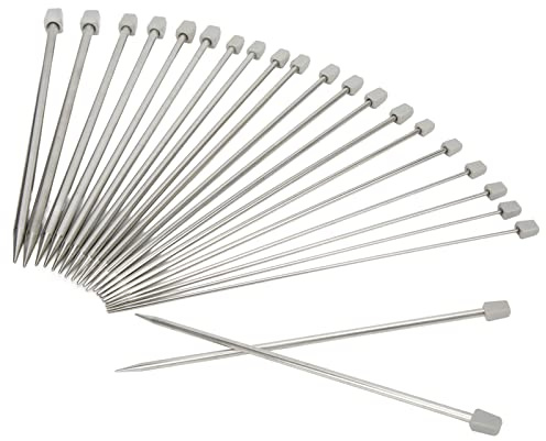 Set di 22 ferri da maglia, 11 paia di ferri da maglia dritti a punta singola in acciaio inossidabile Set di aghi per maglione Ago dritto a punta singola kit di aghi da maglia in metallo 2mm-8mm, 25cm
