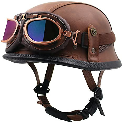 HZIH Portatile Mezzi Caschi Jet retrò Casco Scodella Moto Casco con Occhiali,Classic Jet Aperto Caschi,Scooter Caschi Scodella Motorino Mezzo Casco DOT/ECE Certificazione E,M=57-58cm