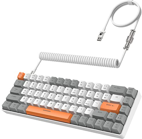 ZIYOU LANG RK-T8 Clavier de jeu mécanique filaire 65 % avec rétroéclairage LED RVB anti-ghosting TKL Mini 68 touches Câble C vers A linéaire rouge pour PS4 PS5 Xbox PC Mac Gamer (gris/blanc/orange)