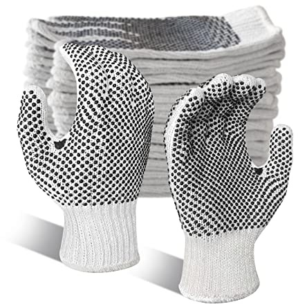 GSAFEME Safety Work Gloves 12 Pairs Cotton with Anti-Slip Grip Dots for Construction,Warehouse Lifting,House Moving