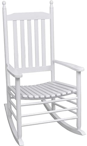 Makastle Schaukelstuhl aus Holz mit Armlehnen, Schwingsessel Relaxstuhl Lesestuhl Swing Chair Gartenstuhl Schaukelmöbel für Wohnzimmer, Schlafzimmer, Weiß Holz