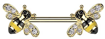 beyoutifulthings Brustwarzen-piercing Gold Silber Biene Zirkonia Clear Brust-piercing Nippel-piercing Chirurgenstahl Stab 10-mm