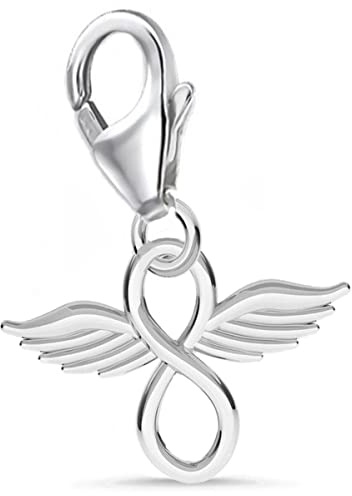 Goldene Hufeisen Unendlichkeit mit Flügel Karabiner Charm Anhänger für Bettelarmband 925 Silber