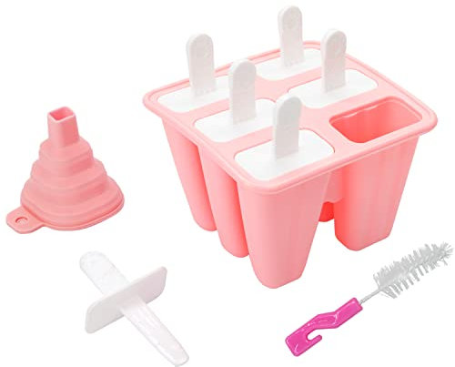 CUQOO Ice Lolly Moulds with Sticks – 6 Pack Cavity Reusable Silicone Mould for Popsicles, Ice Cream, Lollipops & Chocolate – BPA & Easy-Release Ice Lollies Maker for Kids & Adults