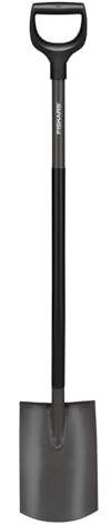 Fiskars Gärtnerspaten, Rund, Spaten für weiche, steinarme Böden, Länge: 125 cm, Hochwertiger Borstahl, Grau/Schwarz, Ergonomic, 1070640
