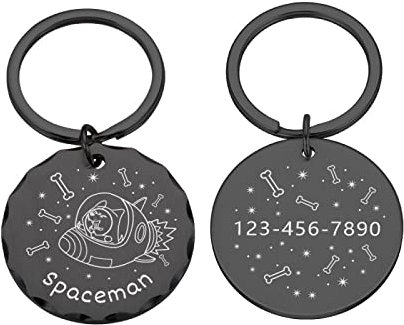 Personalisierte Hunde- Und Katzenhalsband-ID-Tags Personalisierte Weltraum-Hundemarke Gravieren Sie Den Namen Des Hundehalsbands Ant lost Dogs Typenschild Haustierzubehör,Schwarz,25X25MM