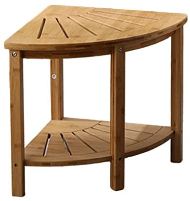 JIANCNGU Bambus-Eck-Duschhocker for Rasieren der Beine, Fußstütze, wasserdichter Badesitz mit Ablagefläche for Badezimmer in der Dusche, 2-stufiger Badezimmer-Duschhocker aus Holz(E)