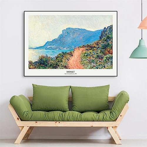 Dittelle Klassisches Nympheas-Ölgemälde, Claude Monet, Poster, Impression Sonnenaufgang, Drucke, Corniche von Monaco, Leinwandgemälde, Wanddekoration, 50 x 70 cm, rahmenlos