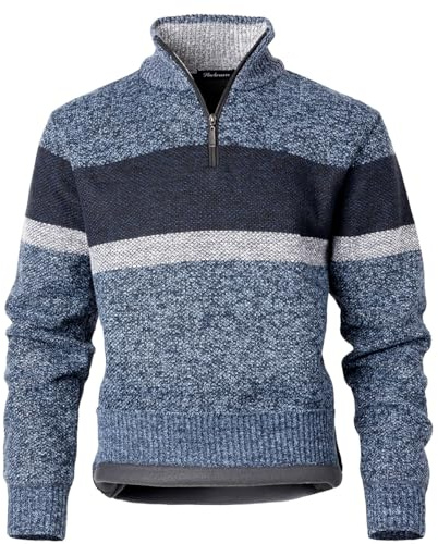 Harbrosrce Uomo Maglioni con Zip 1/4 Pullover Striscia Pullover Foderato in Pile Giacca in Maglia Maglione Maniche Lunghe