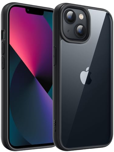 JETech Hülle für iPhone 13, Schwarz | Einfarbig Matter TPU-Rahmen, Kratzfest, Handyhülle mit Transparenter Rückseite
