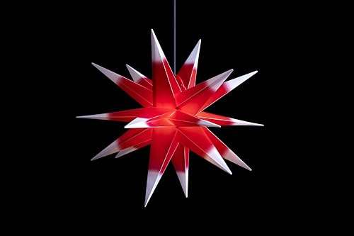 Sterntaler Dekostern | Weihnachtsstern | 18-Zacker | Faltstern | Kunststoff | Rot/Weiß | 55cm | Außen | Glühbirne | Netzstecker