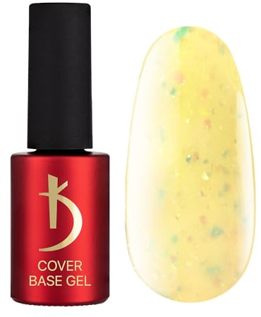 K Professional Base Coat - Base Gel Cover - Yellow Flakes Camouflage -7ml- Unterlack - UV Nagellack - Gel Nägel - Gelbe Flocken Tarnfarbe Glitzern Confetti - UV LED