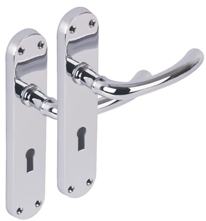 Hunta HANDLEZONE® 1 Pair of Avis Polished Chrome Lever Lock Door Handle Set on Long Backplate, for Internal Doors