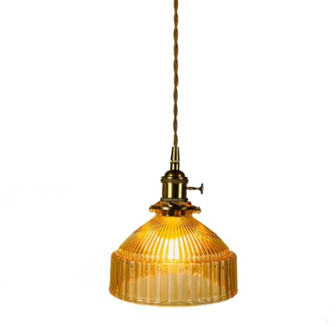 Lampe suspendue avec abat-jour en verre moderne réglable en hauteur, luminaire suspendu au plafond style nordique rétro pour chambre à coucher, salle à manger, cuisine (Ambre)